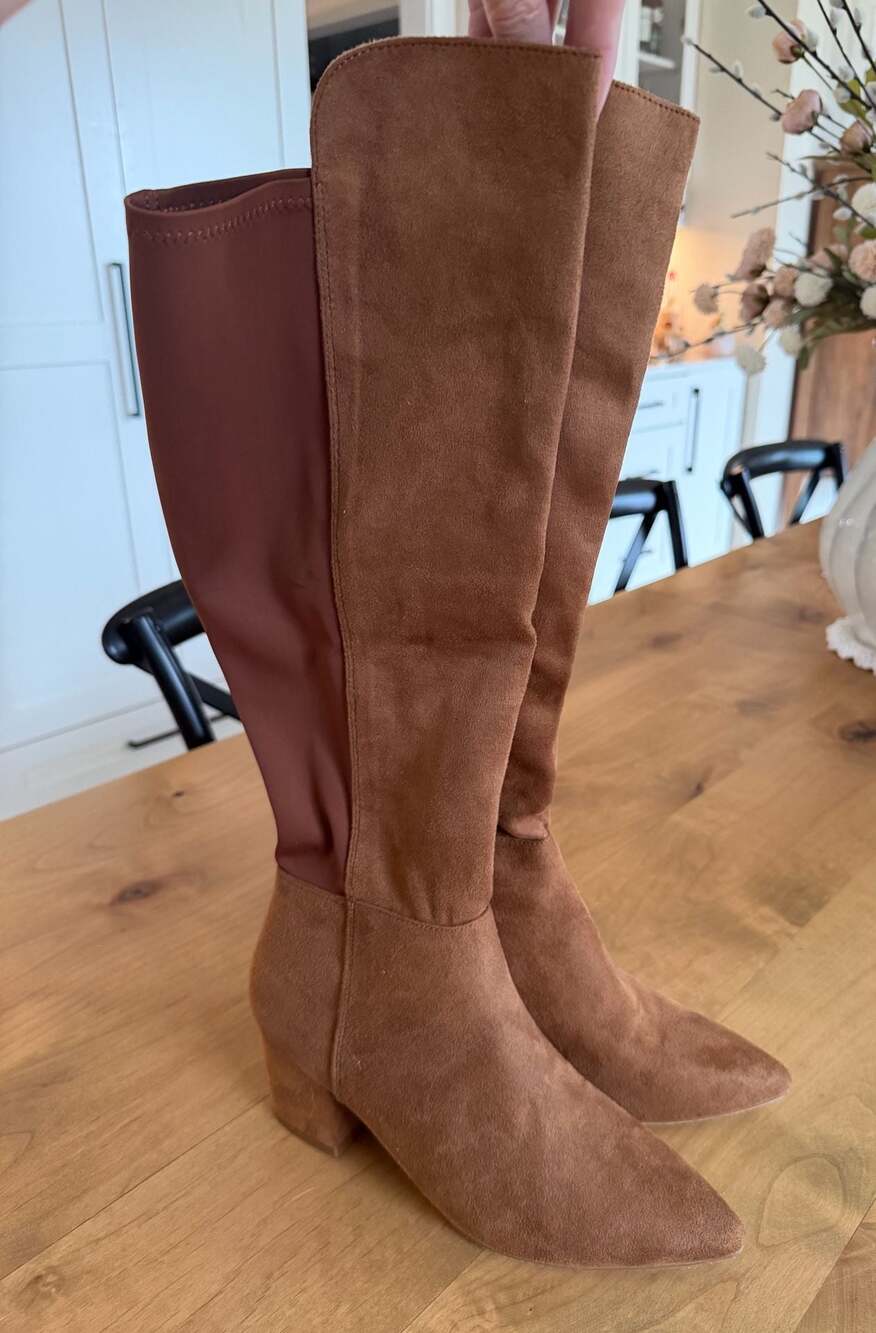 Rouge Helium Tan Faux Suede Pointed Toe Over the Knee Boots Sz 8.5